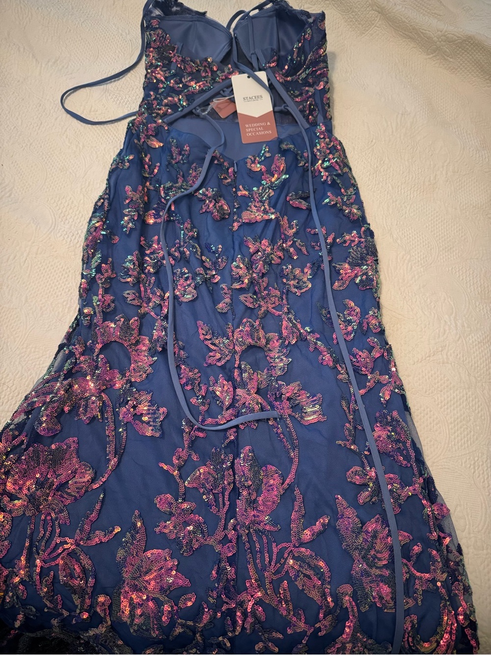 Stacey B. Navy Sequin Floral Evening Dress